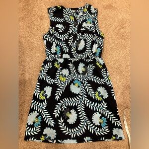 LOFT Black and Blue Floral Midi Dress